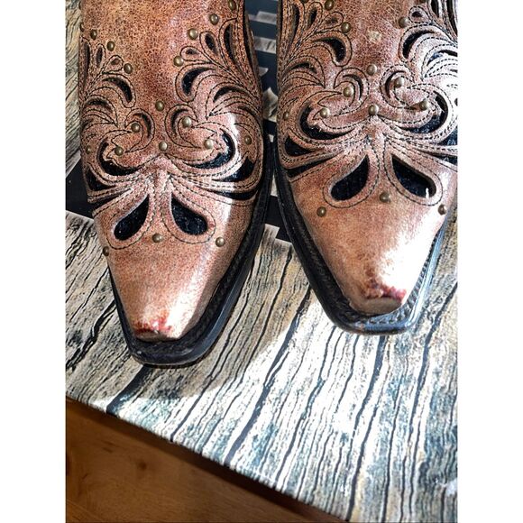 Corral Tan Western Boot Snip Toe Women's Size 8M Inlay Pattern - Picture 5 of 9